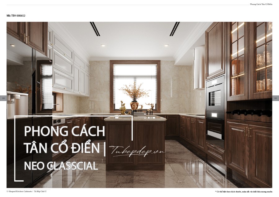 Thiết kế phòng bếp nhà phố tân cổ điển gỗ óc chó